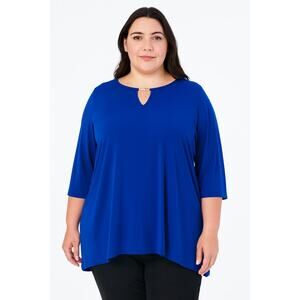Belle by Kim Gravel Blue 3/4 Sleeve Blouse Top Women's Size 1X Stretch NWOT